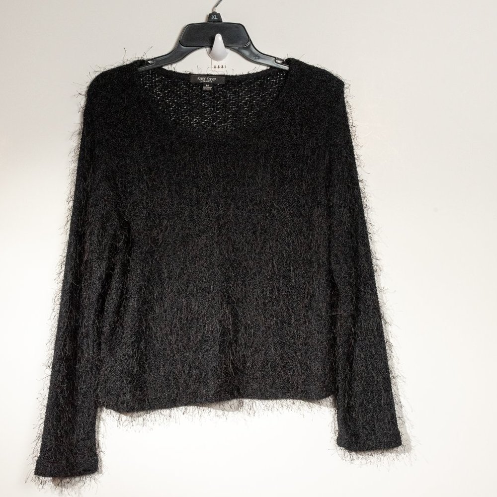Karen Kane Lifestyle Black Fuzzy Knit Long Sleeve Sweater Size Medium